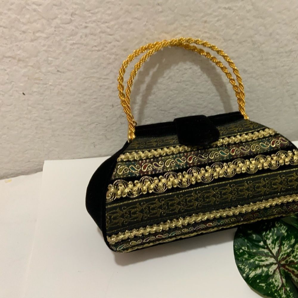 Carla Marchi  Black Velvet Evening Clutch Bag Formal Cocktail Party